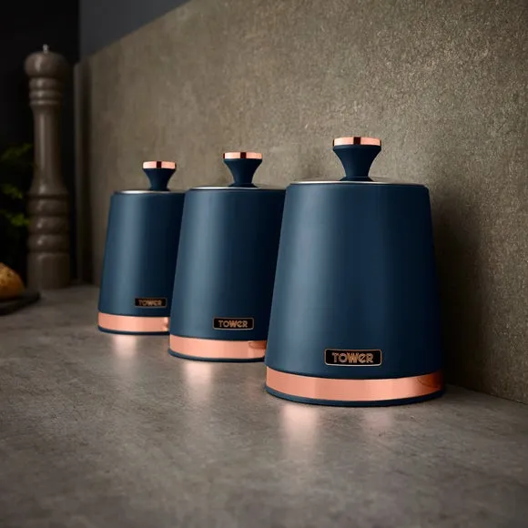 Set of 3 Kitchen Canisters - Blue, Carbon Steel