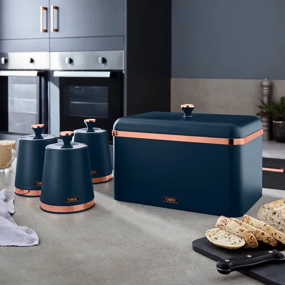 Set of 3 Kitchen Canisters - Blue, Carbon Steel
