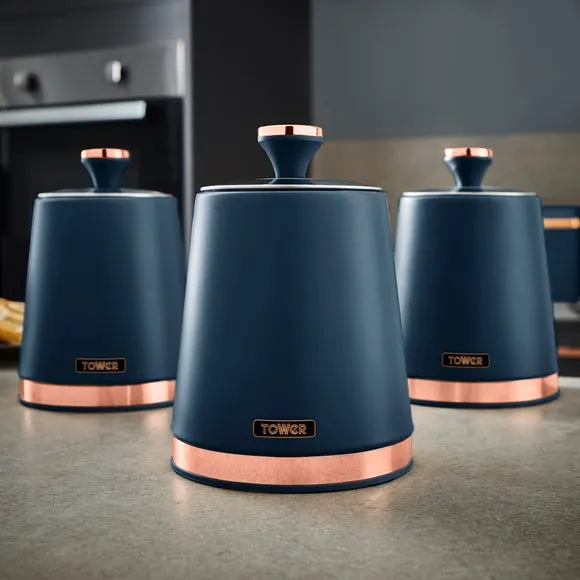Set of 3 Kitchen Canisters - Blue, Carbon Steel image