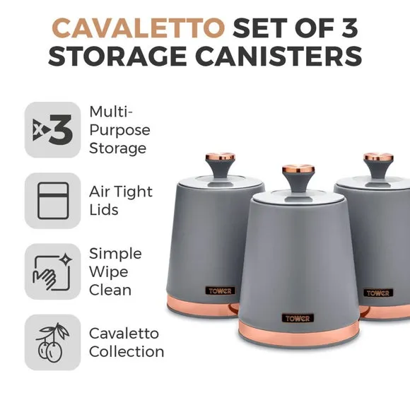 Set of 3 Kitchen Canisters - Grey, Carbon Steel