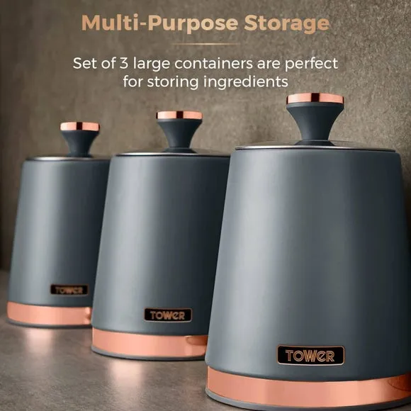 Set of 3 Kitchen Canisters - Grey, Carbon Steel