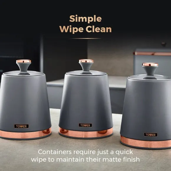 Set of 3 Kitchen Canisters - Grey, Carbon Steel