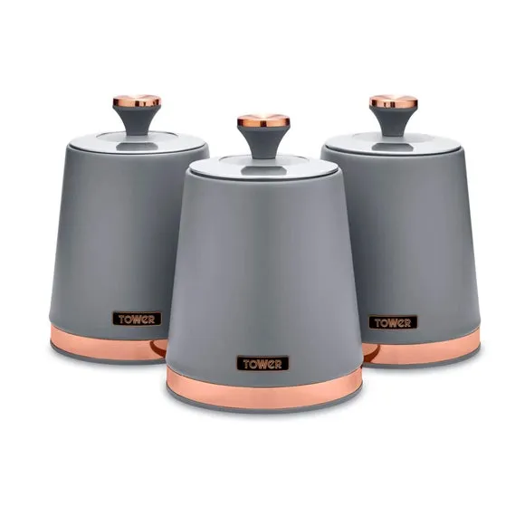 Set of 3 Kitchen Canisters - Grey, Carbon Steel