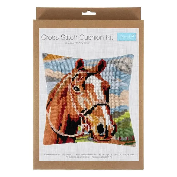 Cross Stitch Cushion Kit - Brown, Cotton