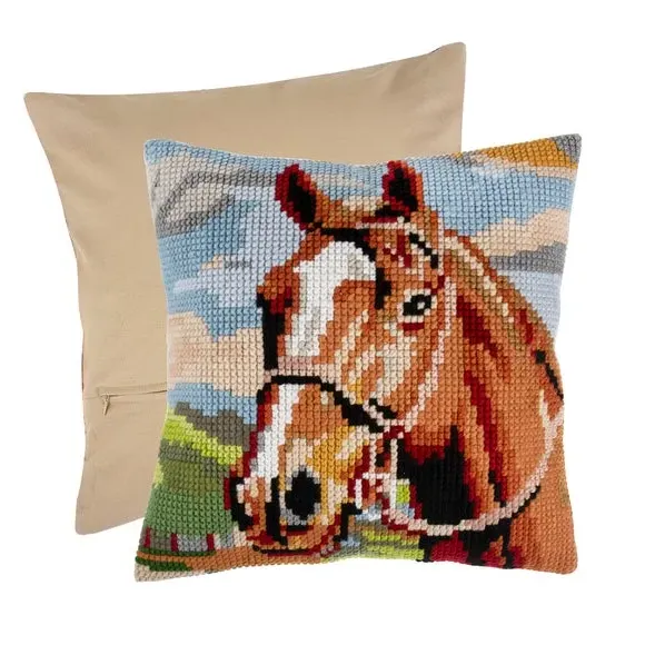 Cross Stitch Cushion Kit - Brown, Cotton