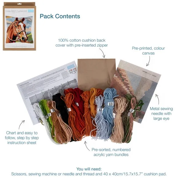 Cross Stitch Cushion Kit - Brown, Cotton