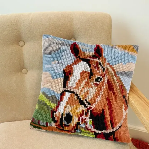 Cross Stitch Cushion Kit - Brown, Cotton image