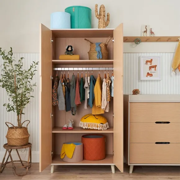 2-Door Wardrobe with Shelves - Light Oak
