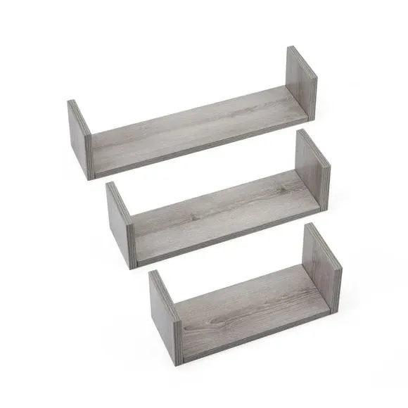 3-Piece U-Shaped Wall Shelves - Ash