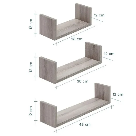 3-Piece U-Shaped Wall Shelves - Ash