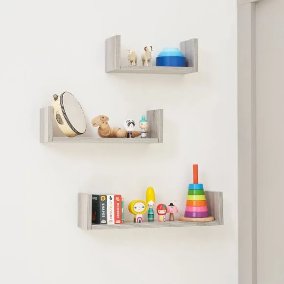 3-Piece U-Shaped Wall Shelves - Ash image