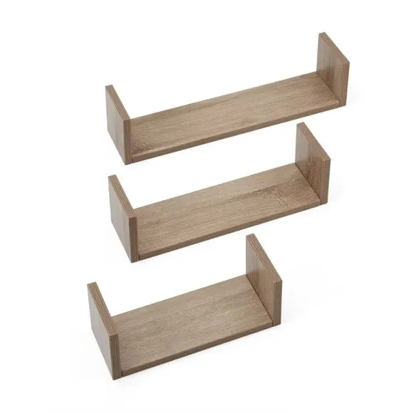 3-Piece U-Shaped Wall Shelves - Light Oak