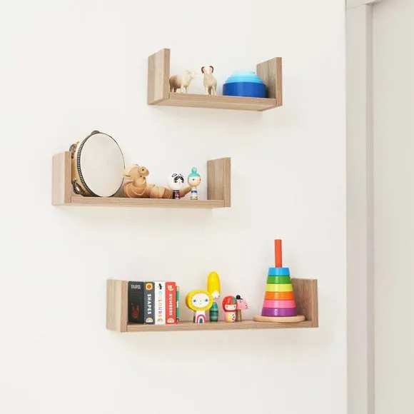 3-Piece U-Shaped Wall Shelves - Light Oak