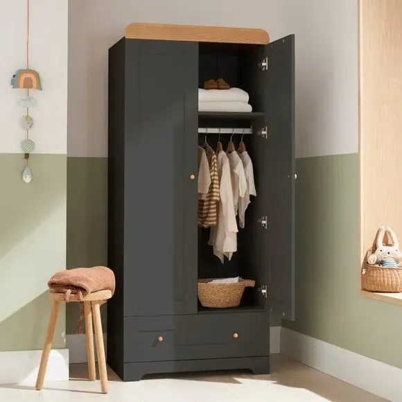 Double-Door Wardrobe with Drawer - Slate