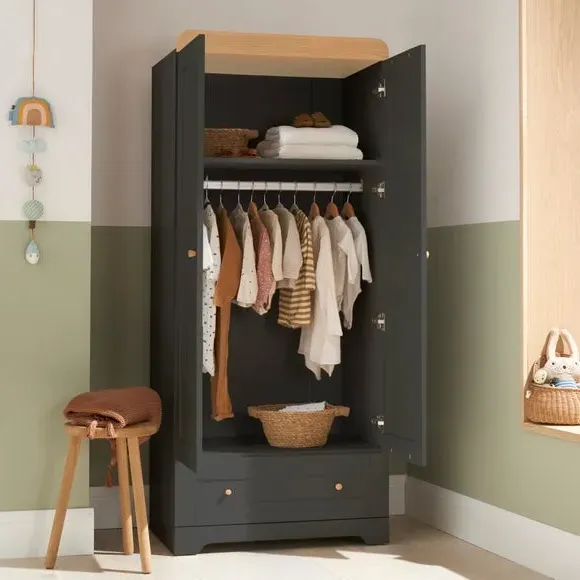 Double-Door Wardrobe with Drawer - Slate