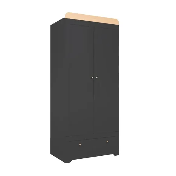 Double-Door Wardrobe with Drawer - Slate