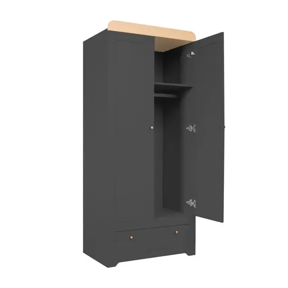 Double-Door Wardrobe with Drawer - Slate