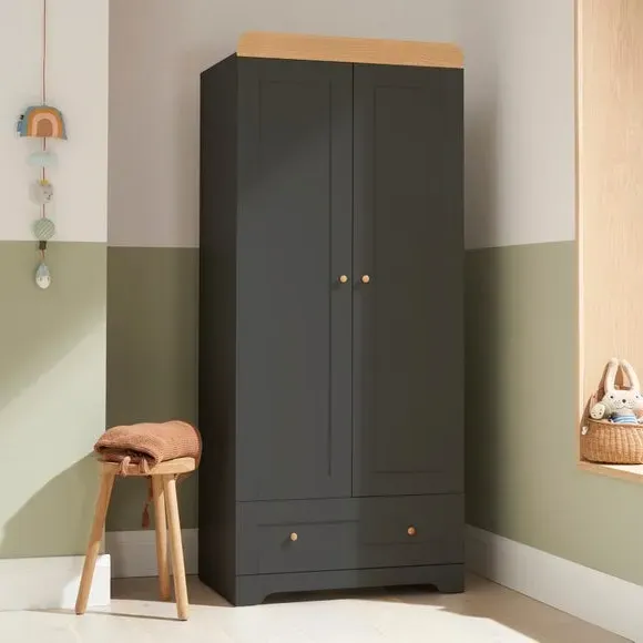 Double-Door Wardrobe with Drawer - Slate