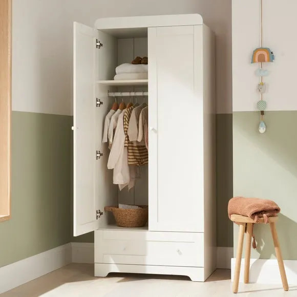 Double-Door Wardrobe with Drawer - White