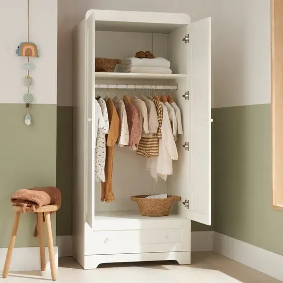 Double-Door Wardrobe with Drawer - White