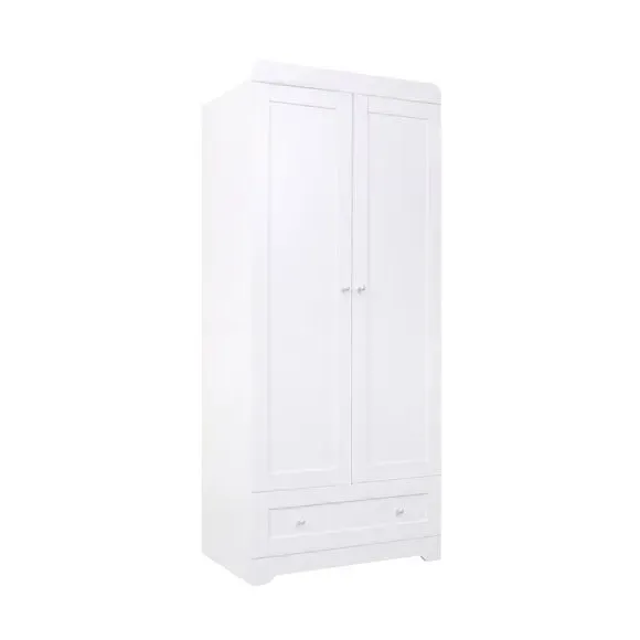 Double-Door Wardrobe with Drawer - White