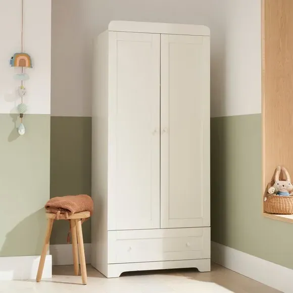 Double-Door Wardrobe with Drawer - White