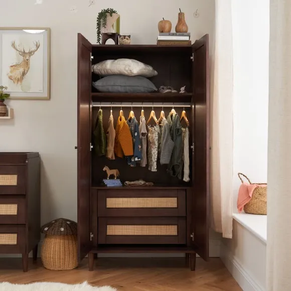 Double-Door Wardrobe with LED Light - Walnut