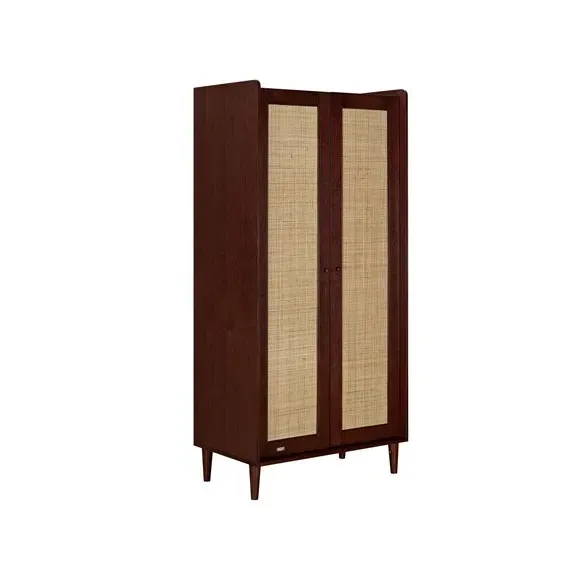 Double-Door Wardrobe with LED Light - Walnut