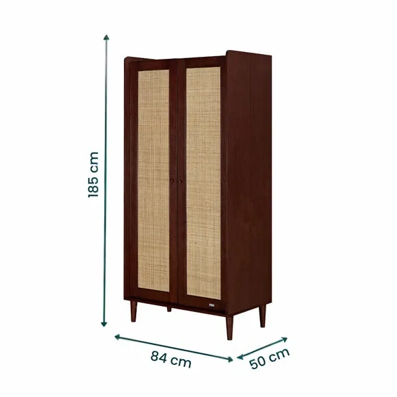 Double-Door Wardrobe with LED Light - Walnut