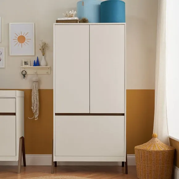 Double Door Wardrobe with LED Light - White Sand