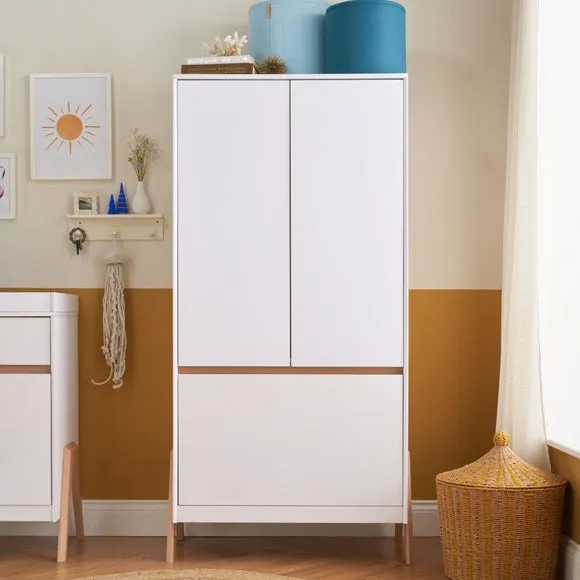 Double Door Wardrobe with LED Light - White image