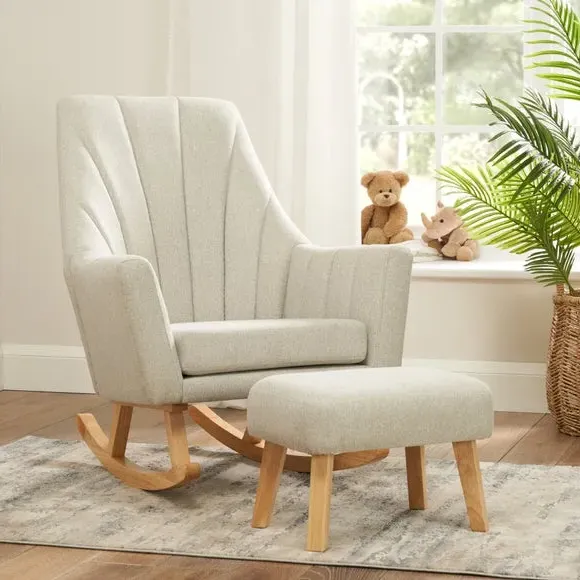 Rocking Chair with Footstool - Pebble, Cotton
