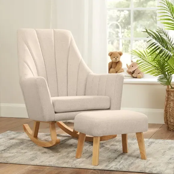 Rocking Chair with Footstool - Stone, Cotton