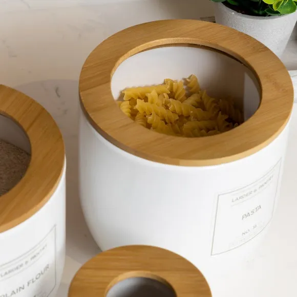 2L Storage Jar with Airtight Seal - White, Bamboo