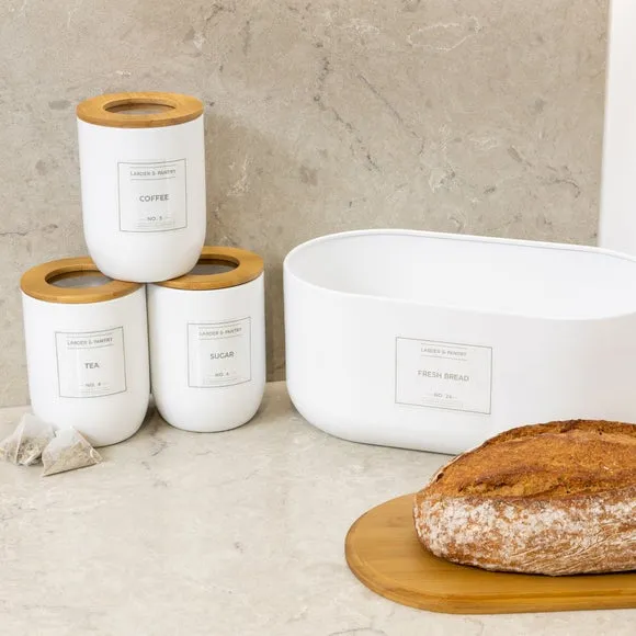 4-Piece Storage Set with Bread Bin - White, Steel