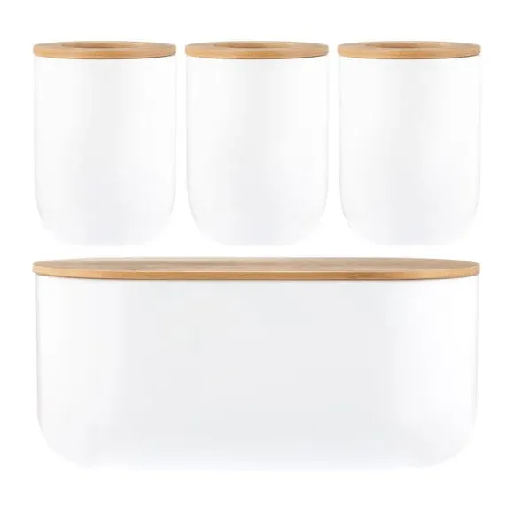 4-Piece Storage Set with Bread Bin - White, Steel