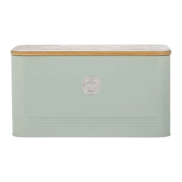 Bread Bin with Bamboo Lid - Mint Green, Steel
