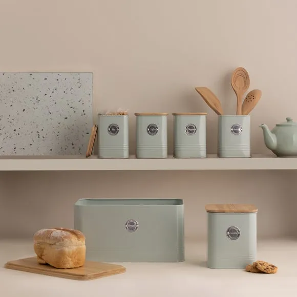 Bread Bin with Bamboo Lid - Mint Green, Steel