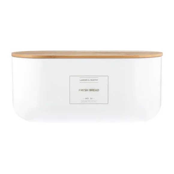 Bread Bin with Labels - White, Carbon Steel