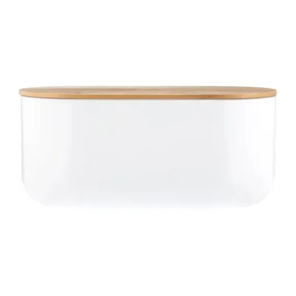 Bread Bin with Labels - White, Carbon Steel image