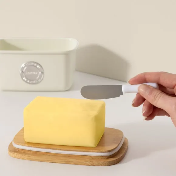 Butter Storage Set with Spatula - Cream, Steel