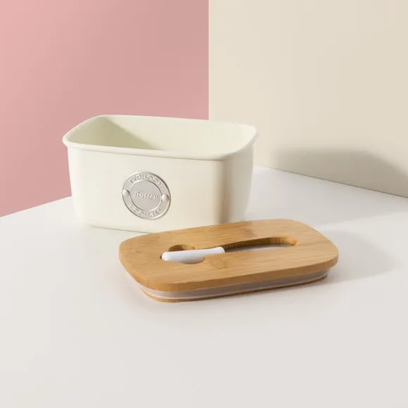 Butter Storage Set with Spatula - Cream, Steel