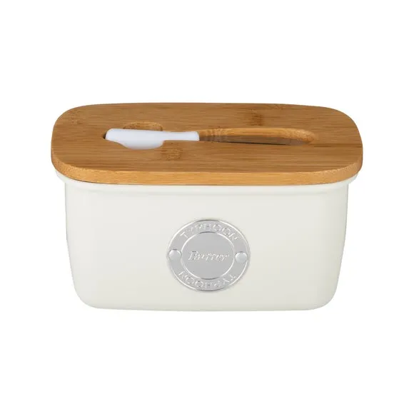 Butter Storage Set with Spatula - Cream, Steel