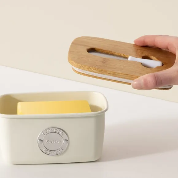 Butter Storage Set with Spatula - Cream, Steel image