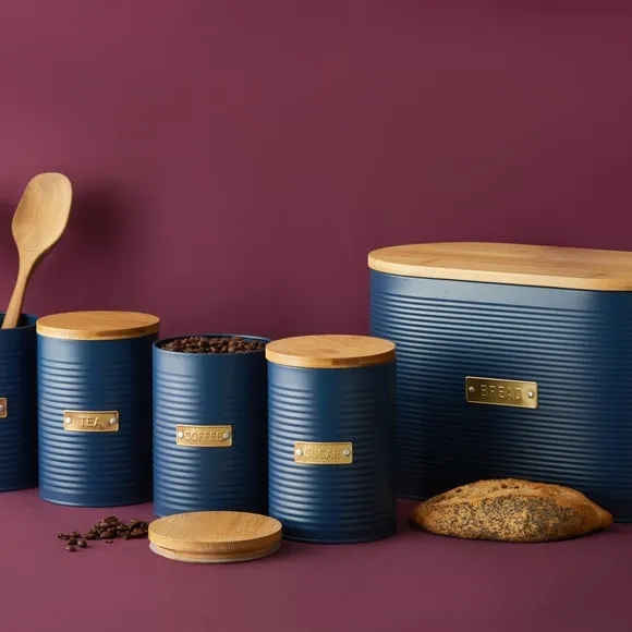 Round Biscuit Tin with Bamboo Lid - Navy, Steel