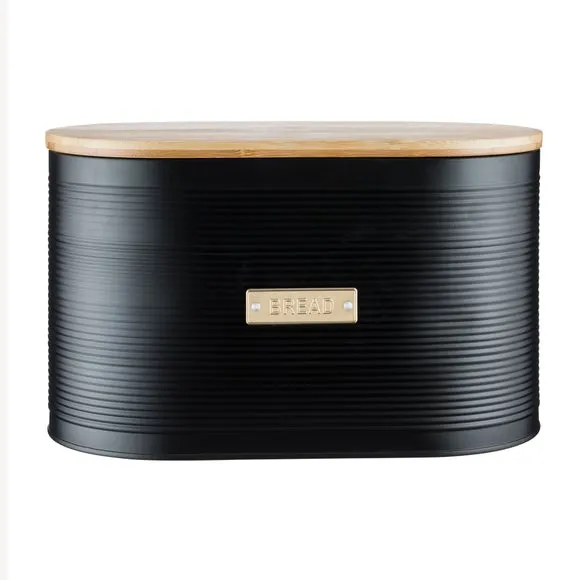 Round Bread Bin with Bamboo Lid - Black, Steel