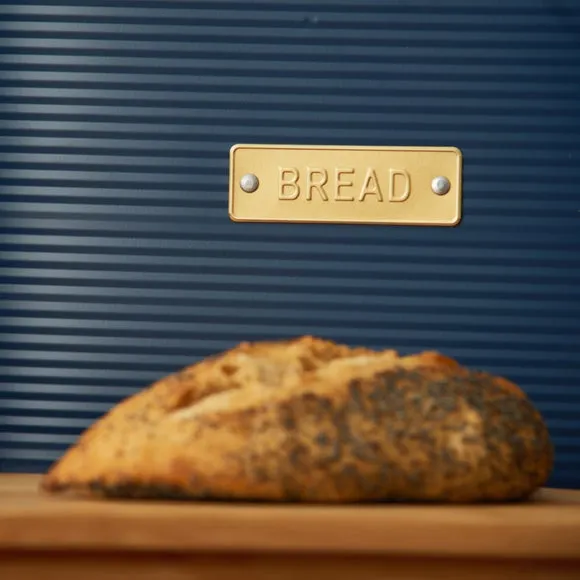 Round Bread Bin with Bamboo Lid - Navy, Steel