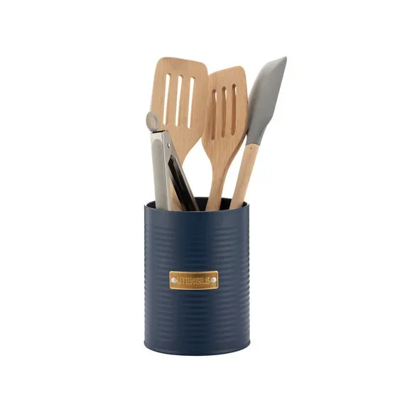 Round Utensil Pot - Navy, Coated Steel
