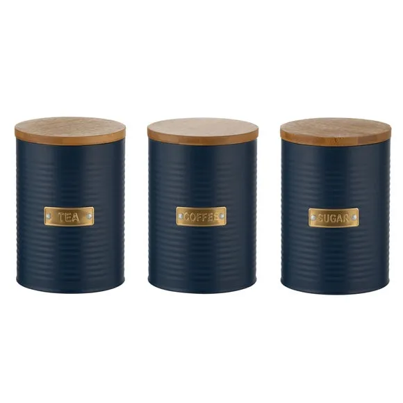 Set of 3 Round Canisters - Navy, Steel