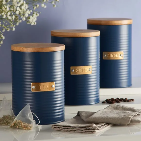 Set of 3 Round Canisters - Navy, Steel image